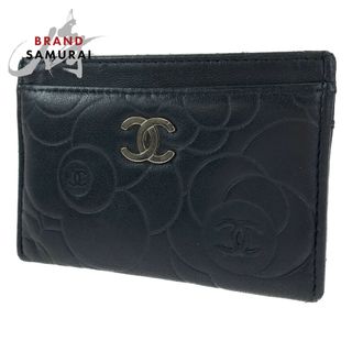 シャネル(CHANEL)のCHANEL シャネル カメリア ココマーク ブラック 黒 シルバー金具 ラムスキン カードケース 名刺入れ レディース 404092 【中古】(名刺入れ/定期入れ)