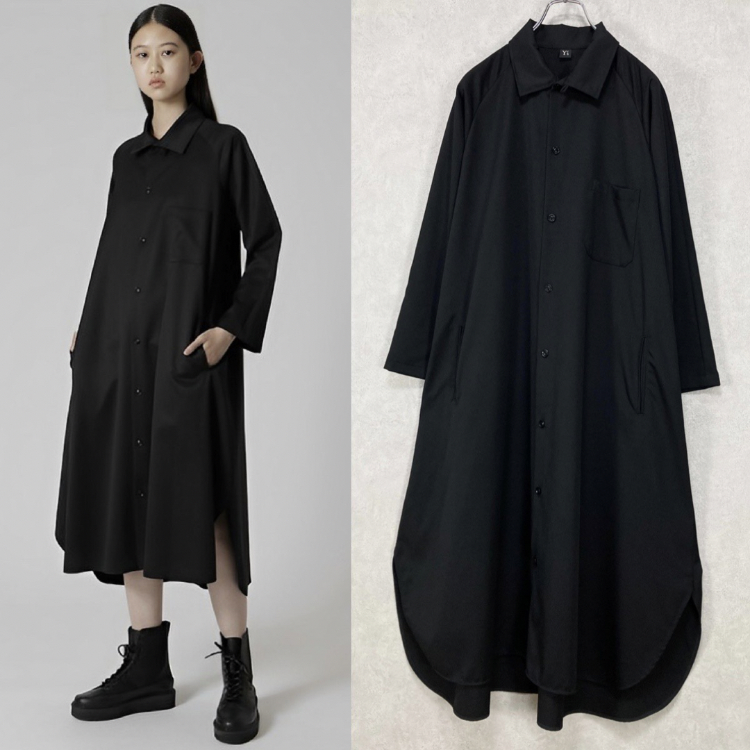 Y's 22SS WOOL GABARDINE SHIRT DRESS 黒2