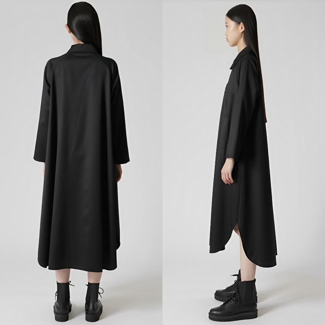 Y's 22SS WOOL GABARDINE SHIRT DRESS 黒2