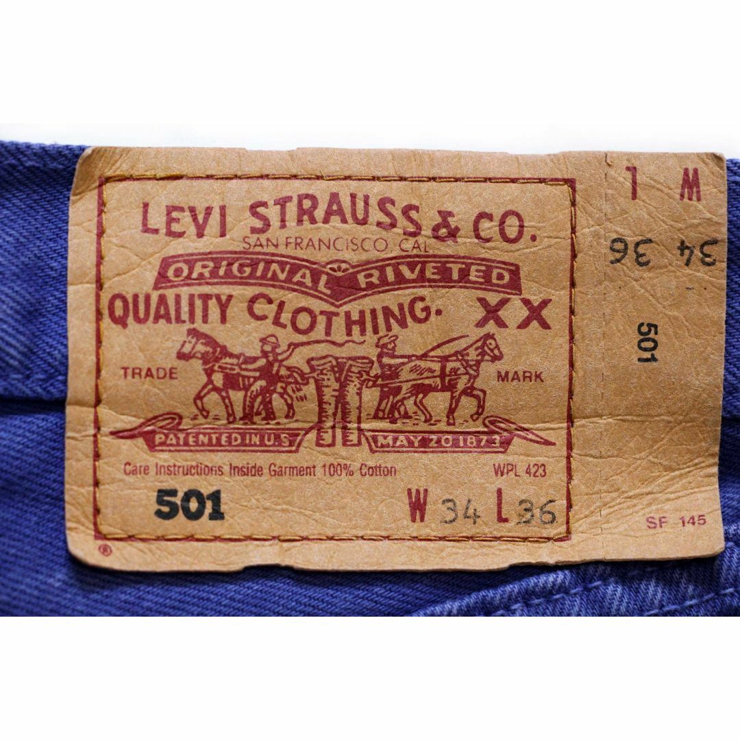 Levi's(リーバイス)の90s USA製 Levi'sリーバイス 501 カラーデニムパンツ 後染め 青紫 w34★オールド ビンテージ ジーンズ ストレート メンズのパンツ(デニム/ジーンズ)の商品写真