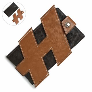 エルメス(Hermes)のエルメス Hタグ アッシュタグ カードケース 名刺入れ 定期入れ パスケース ヴォーエプソン レザー ゴールド エベンヌ ブラウン 茶 シルバー金具 Y刻印 箱付 HERMES（新品・未使用品）(パスケース/IDカードホルダー)