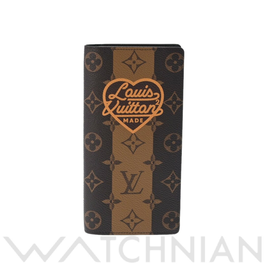 メンズルイ ヴィトン LOUIS VUITTON M81008 RFIDタグ(ICチップ) メンズ 二つ折り財布 NIGOコラボ ブラウン モノグラムストライプキャンバス