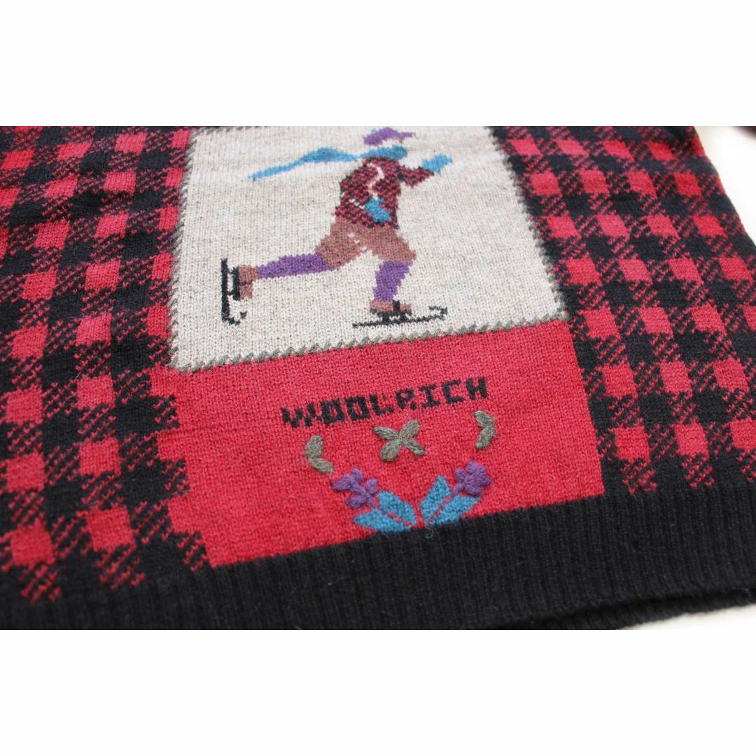 WOOLRICH(ウールリッチ)の90s Woolrichウールリッチ アイススケート バッファローチェック ウール ハンドニット セーター XL★オールド ビンテージ パネル 刺繍 レディースのトップス(ニット/セーター)の商品写真