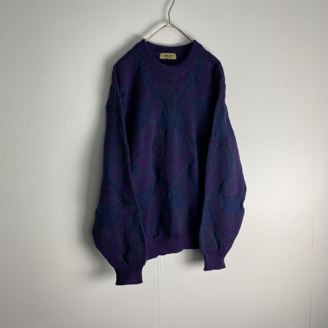 【ニット　総柄　ダークカラー　紫　古着】 メンズのトップス(ニット/セーター)の商品写真