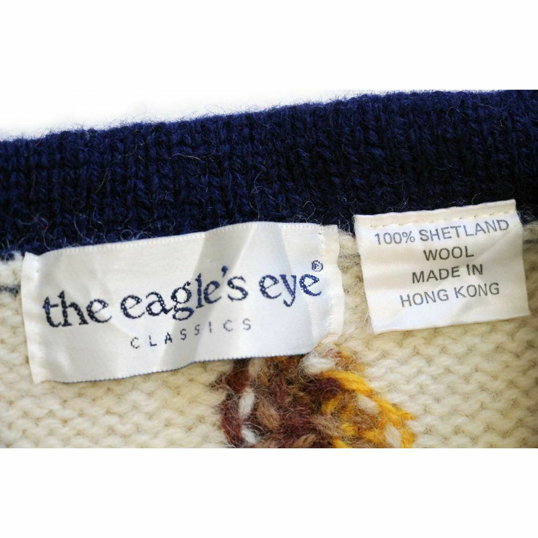 90s the eagle's eye フラワー バード ツリー タータンチェック 切り替え シェットランド ウールニット カーディガン★オールド 花柄 レディースのトップス(カーディガン)の商品写真