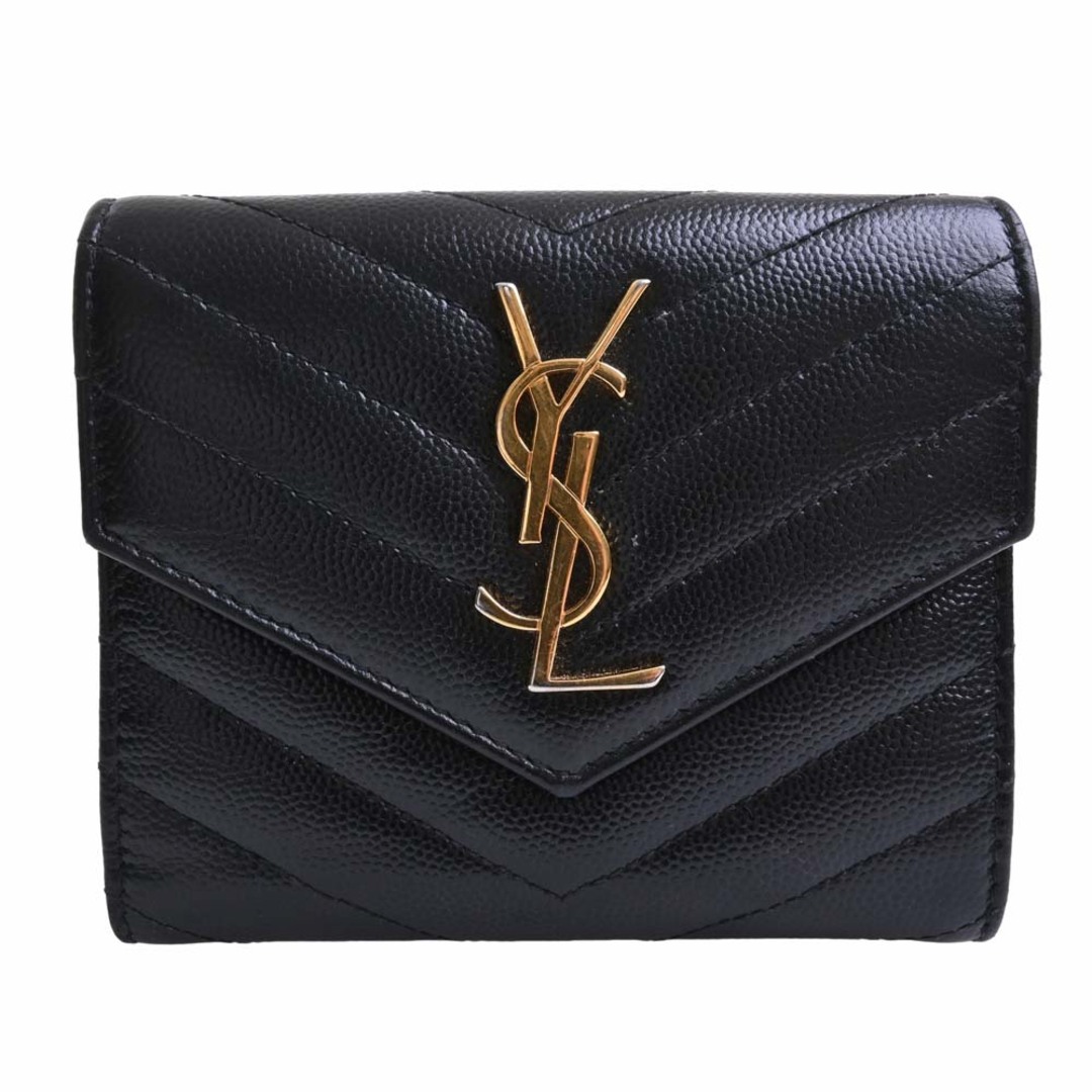 SAINT LAURENT サンローラン レザー キルティング カサンドラ トリフォールドウォレット 三つ折り財布 403943 ブラック byその他