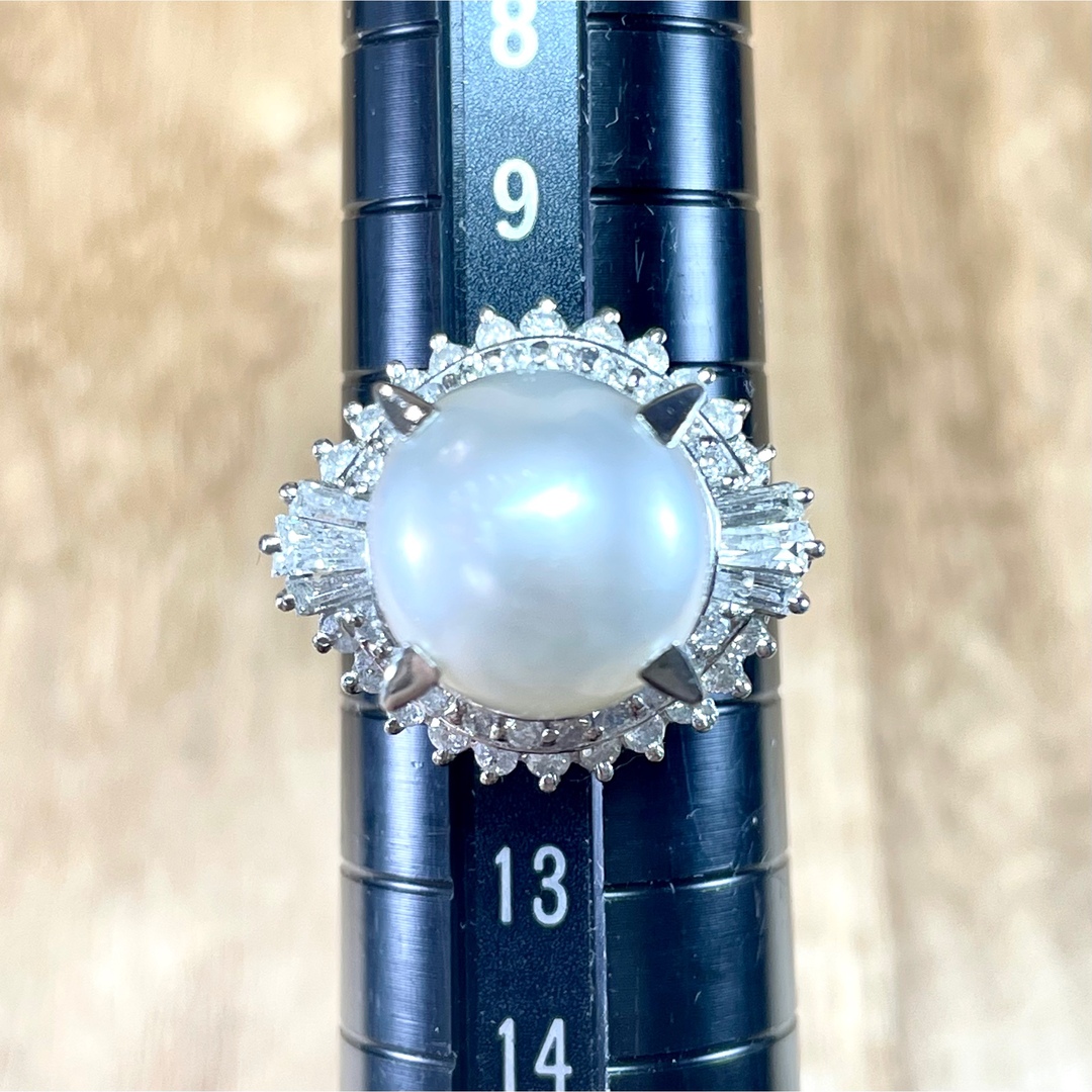 華やか！Pt900 白蝶パール 真珠 ダイヤ リング 11.00g M1620 レディースのアクセサリー(リング(指輪))の商品写真
