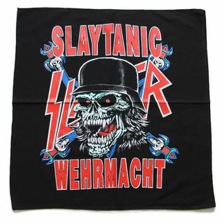 デッドストック★80s SLAYER スレイヤー SLAYTANIC WEHRMACHT バンダナ 黒★ビンテージ メタル ロック バンド ユーロ スカル(バンダナ/スカーフ)