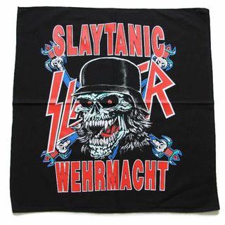 デッドストック★80s SLAYER スレイヤー SLAYTANIC WEHRMACHT バンダナ 黒★ビンテージ メタル ロック バンド ユーロ スカル(バンダナ/スカーフ)