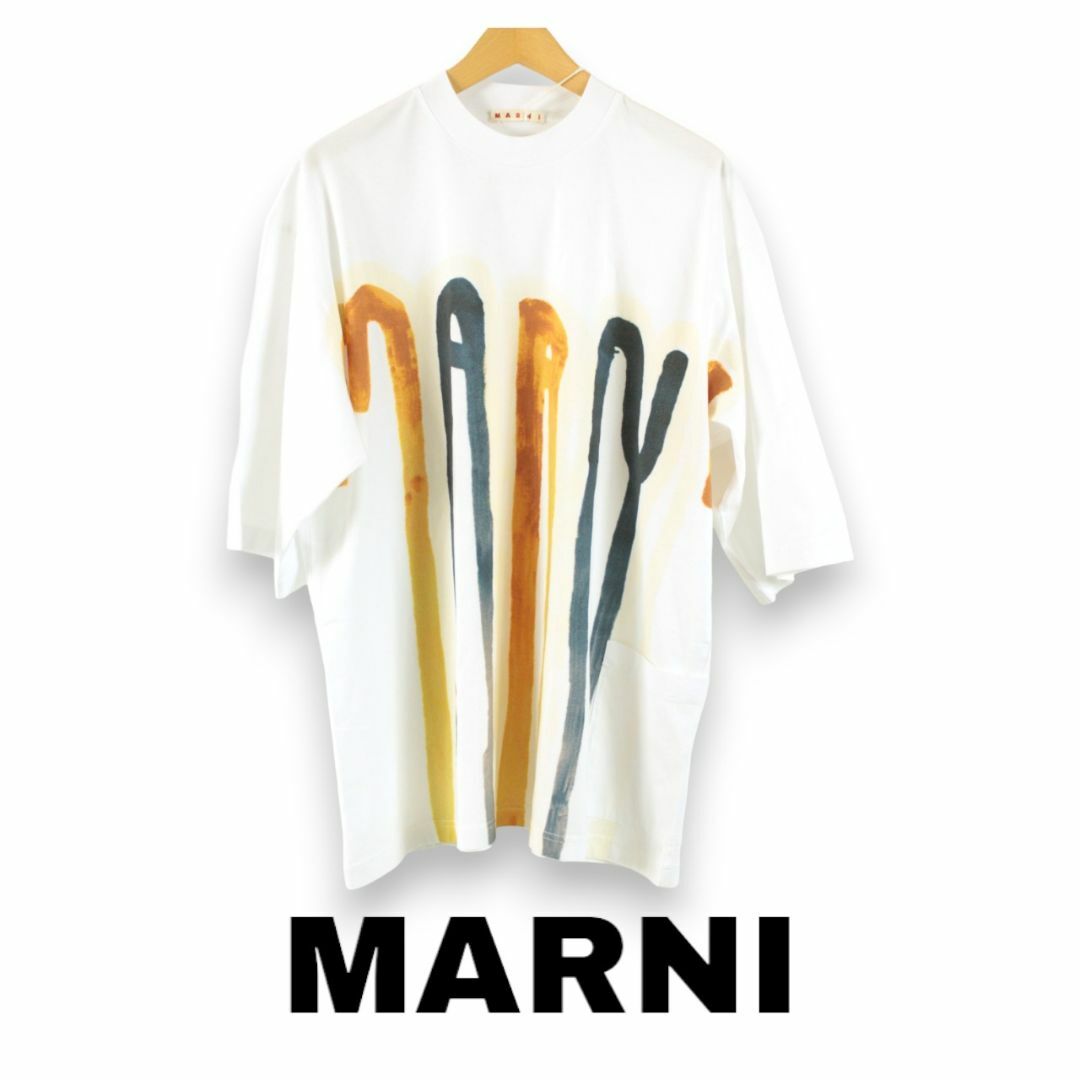 コットン100％型番マルニ　オーバーサイズ　半袖Tシャツ　水彩　ホワイト/イエロー　48