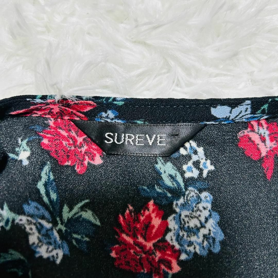 【美品】SUREVE 花柄ブラウス トップス ブラック L レディースのトップス(シャツ/ブラウス(長袖/七分))の商品写真