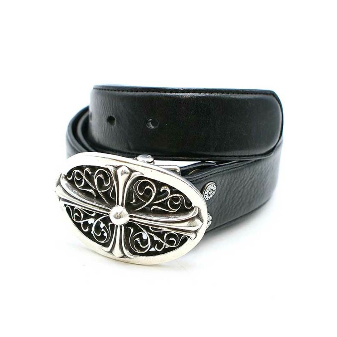 Chrome Hearts(クロムハーツ)のCHROME HEARTS クロムハーツ OVAL CROSS STRAP クラシックオーバルクロスレザーベルト ブラック 38 メンズのファッション小物(ベルト)の商品写真