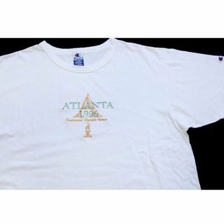 チャンピオン(Champion)の90s Championチャンピオン ATLANTA 1996 Olympicオリンピック 刺繍 コットンTシャツ 白 XXL★特大 オールド ホワイト ビッグサイズ(Tシャツ/カットソー(半袖/袖なし))