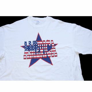 ヘインズ(Hanes)の00s Hanes AMERICA スター 星条旗柄 コットンTシャツ 白 XXL★特大 オールド フラッグ トリコカラー オーバーサイズ ビッグサイズ(Tシャツ/カットソー(半袖/袖なし))