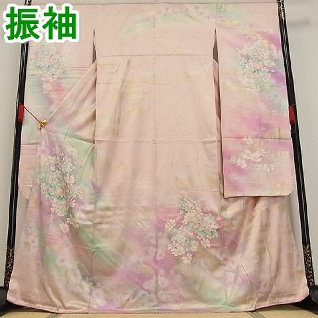 平和屋-こころ店■豪華振袖　草花文　暈し染め　金銀彩　着丈167cm　裄丈68.5cm　正絹　逸品　mop4025正絹重ね衿