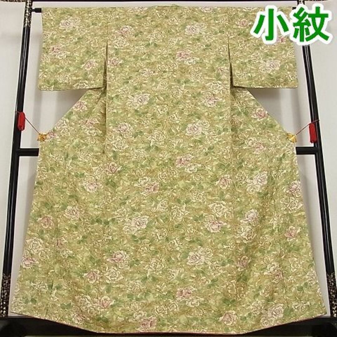 サイズ平和屋-こころ店■上質な小紋　花尽くし　薔薇　着丈159.5cm　裄丈64cm　正絹　逸品　mop3731