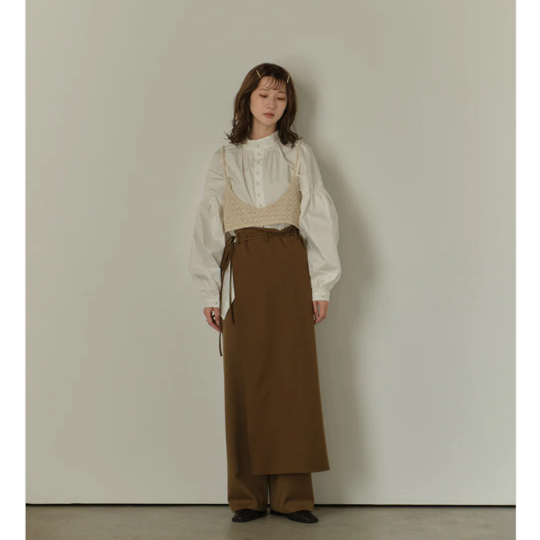 belt ribbon layered wrap pants ブラウンパンツ