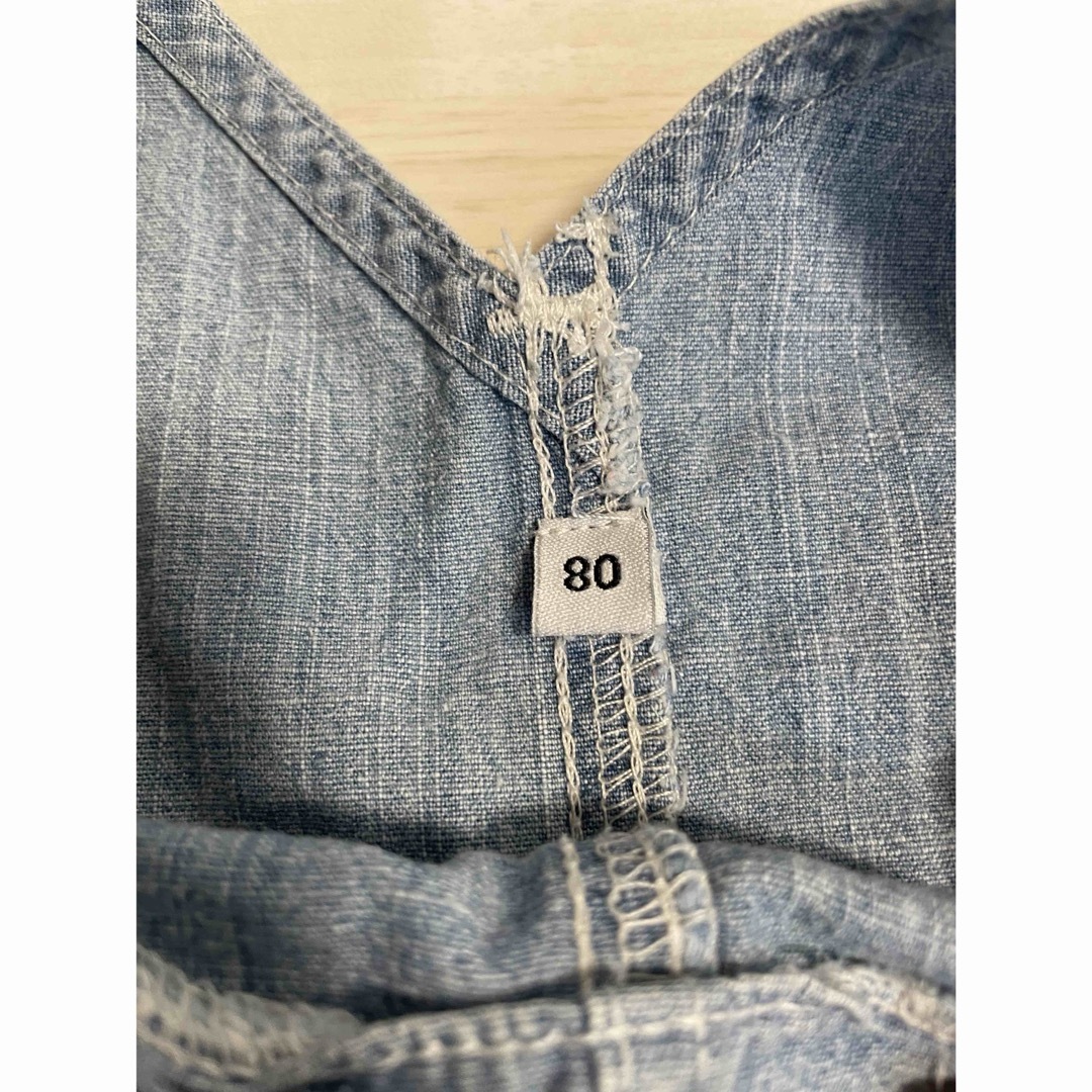 オーバーオール80 フード付きバスタオルセット キッズ/ベビー/マタニティのベビー服(~85cm)(カバーオール)の商品写真