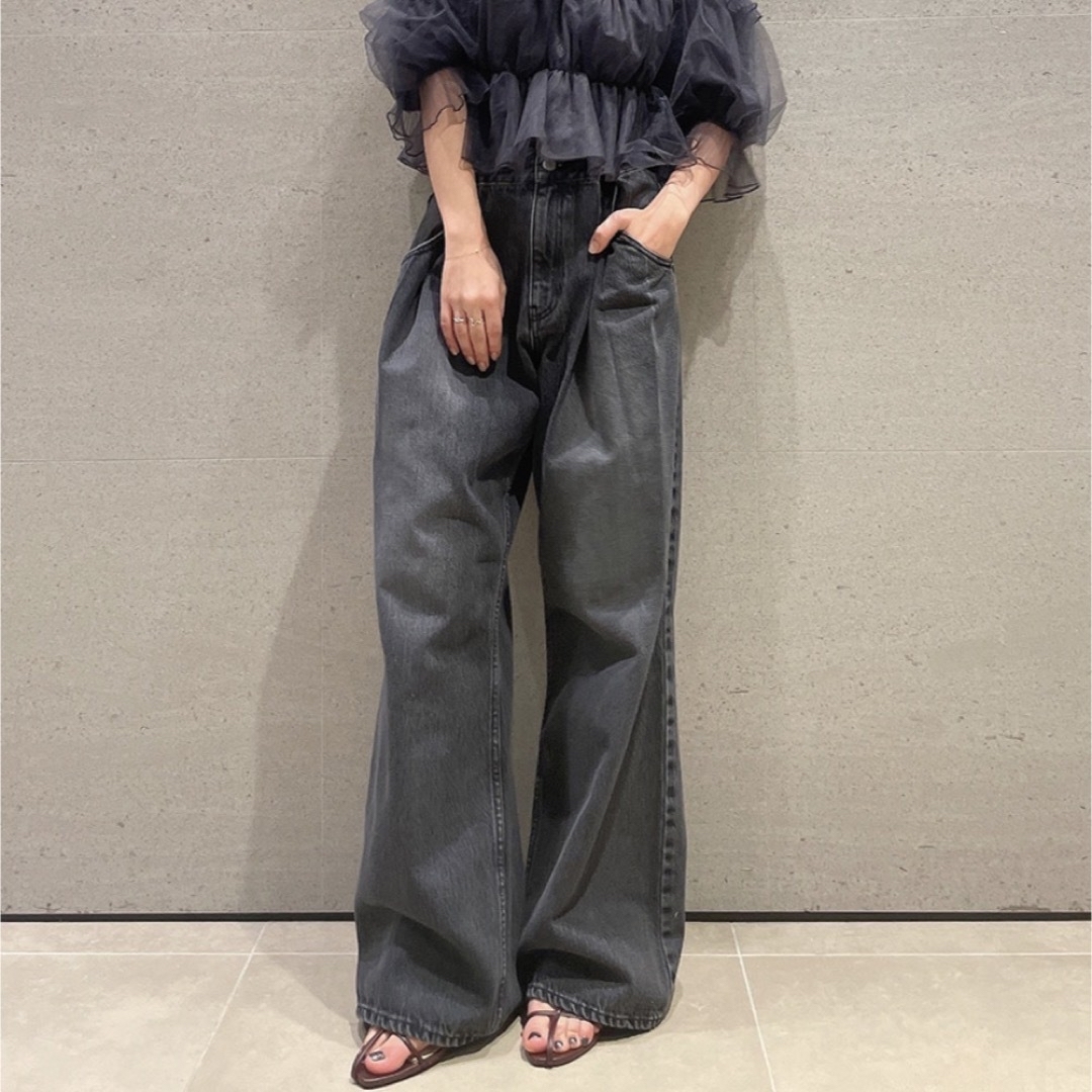 SNIDEL✩.*˚ ダブルタックデニムワイドパンツ BLK 1サイズ