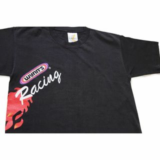 90s USA製 wynn's Racing フレイムス コットンTシャツ 黒 M★オールド ビンテージ ファイヤーパターン ロゴ オイル レース フェード(Tシャツ/カットソー(半袖/袖なし))