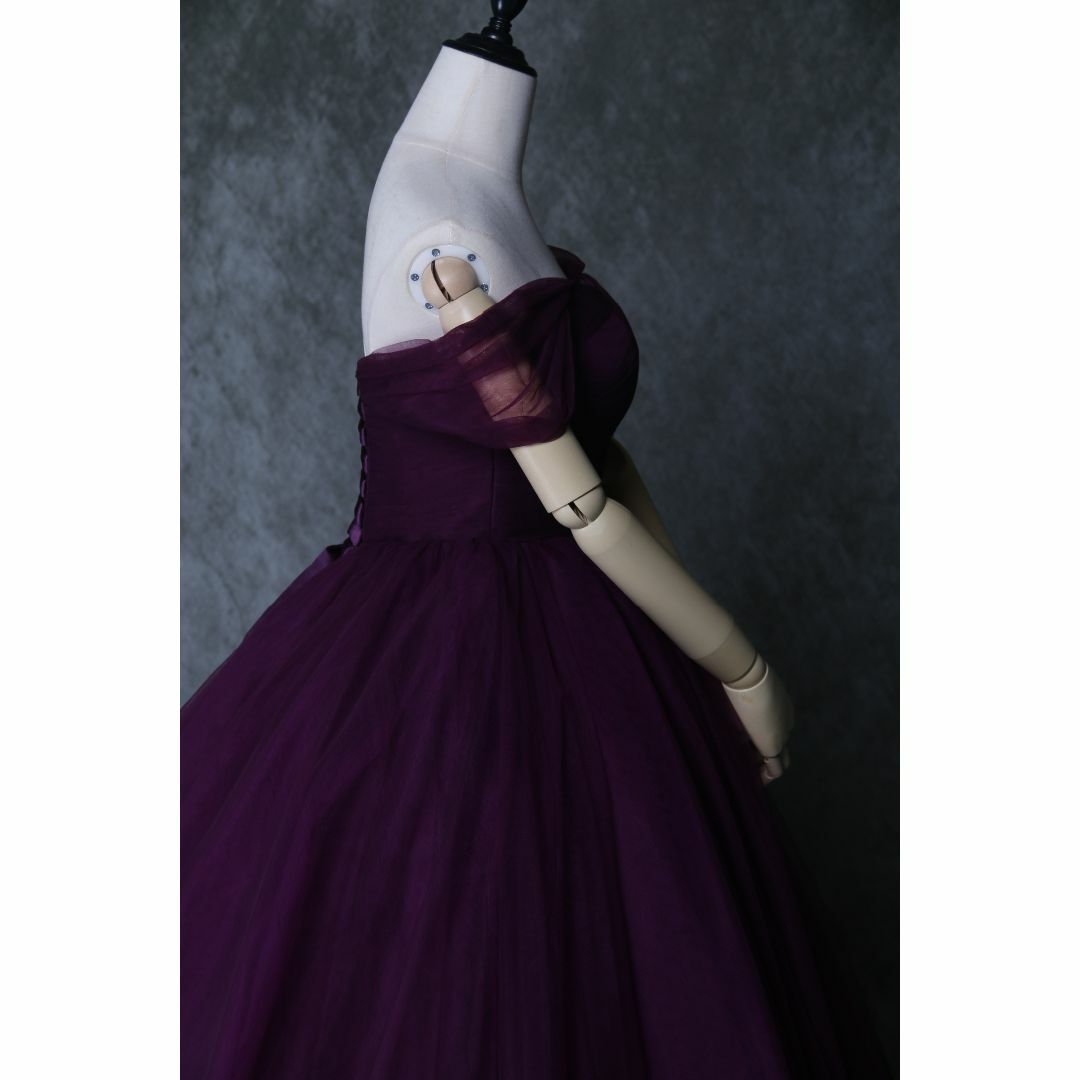 エレガント カラードレス パープル Aライン プリンセスライン ファスナー披露宴 レディースのフォーマル/ドレス(ウェディングドレス)の商品写真