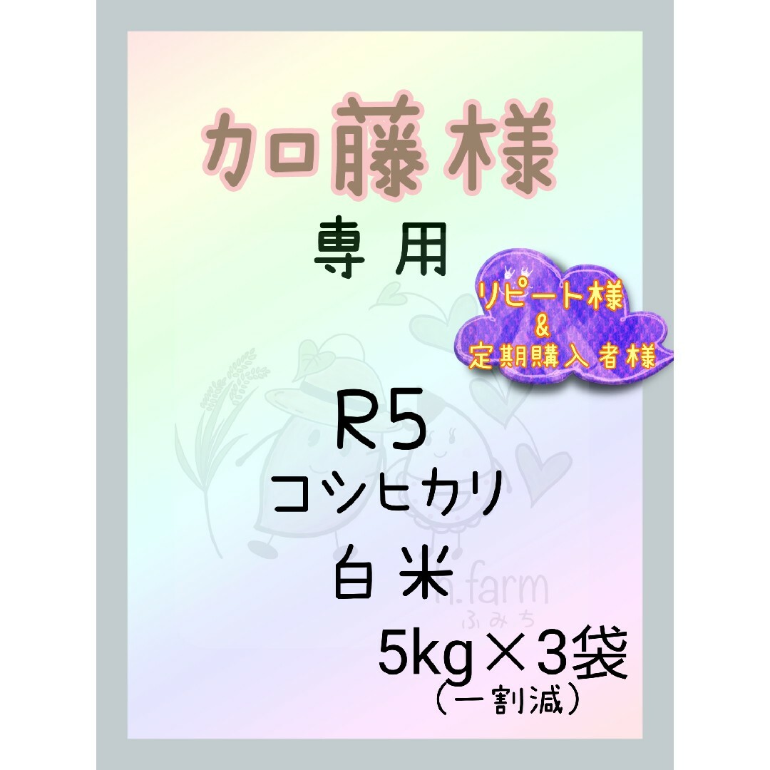 加藤様専用商品です。新米　白米コシヒカリ5kg×3袋(１割減) 食品/飲料/酒の食品(米/穀物)の商品写真