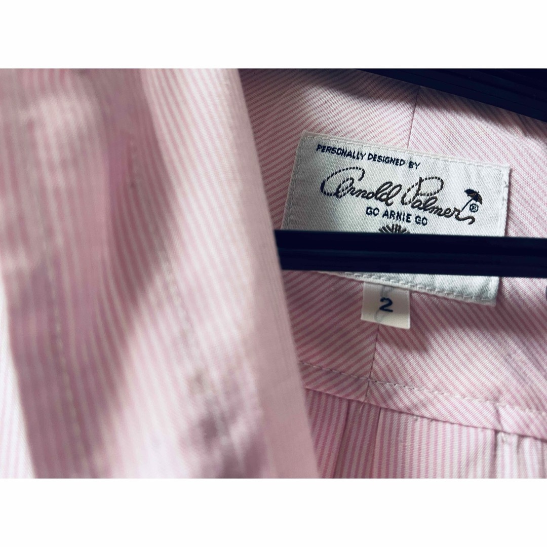 Arnold Palmer(アーノルドパーマー)の長袖シャツ　ピンク　ストライプ　アーノルドパーマー　レース　ストライプ レディースのトップス(シャツ/ブラウス(長袖/七分))の商品写真