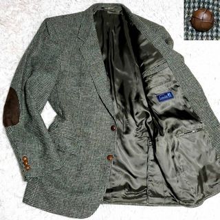 ハリスツイード(Harris Tweed)の美品 3L ハリスツイード ウール100 ジャケット くるみボタン 灰 エルボー(テーラードジャケット)