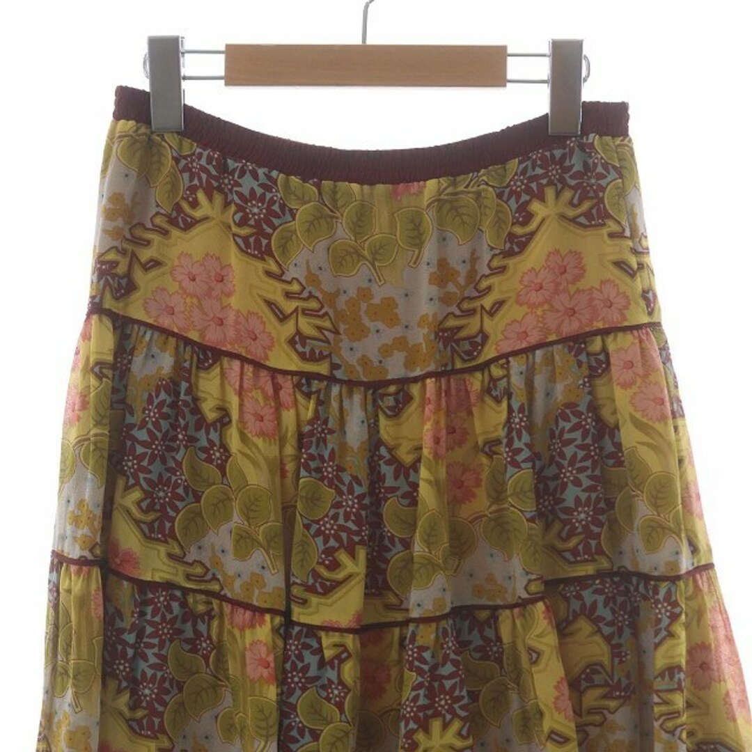 Nicole Miller(ニコルミラー)のニコルミラー ティアードスカート ひざ丈 花柄 シルク マルチカラー レディースのスカート(ひざ丈スカート)の商品写真