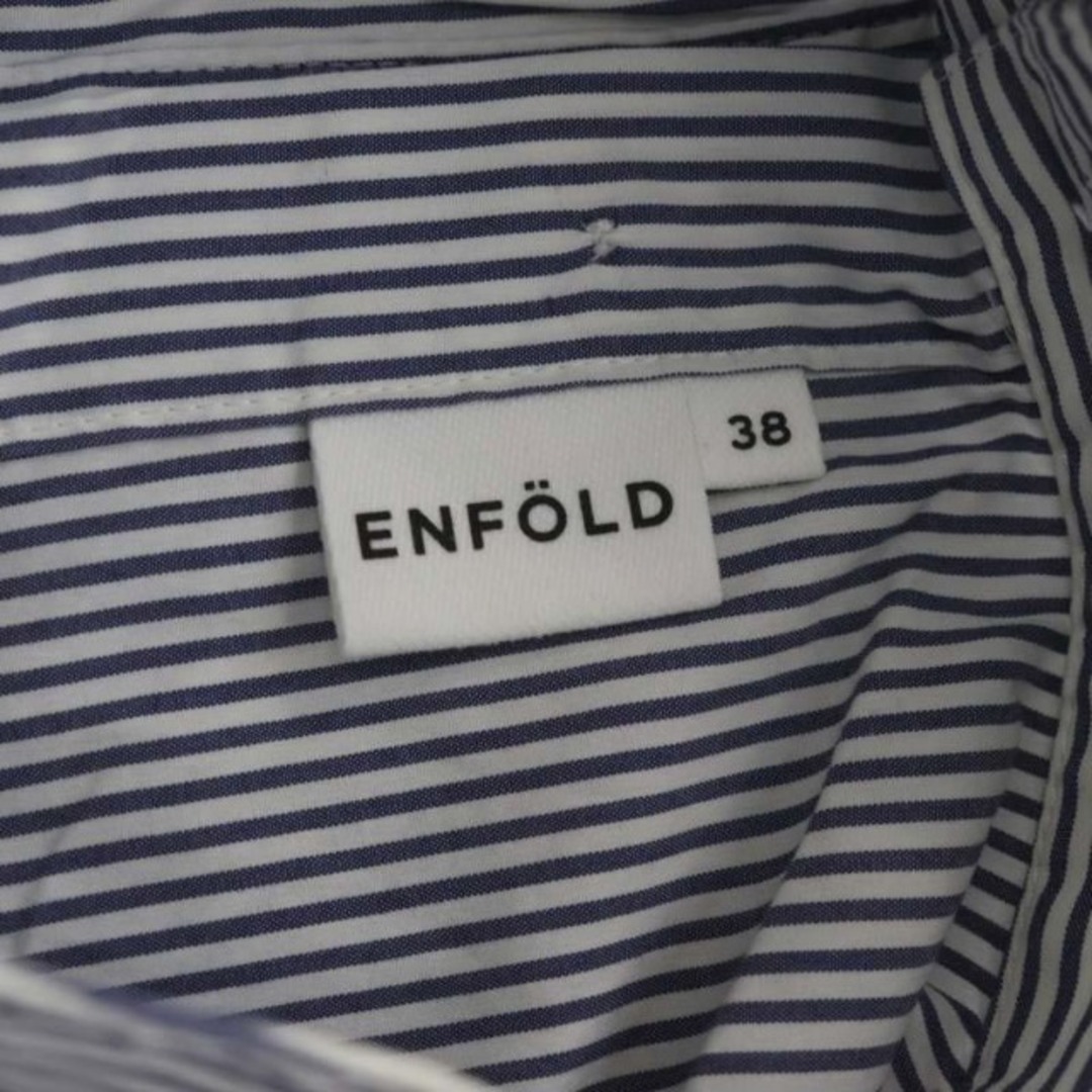 ENFOLD(エンフォルド)のエンフォルド ストライプシャツ バンドカラー 長袖 38 白 ホワイト 紺 レディースのトップス(シャツ/ブラウス(長袖/七分))の商品写真