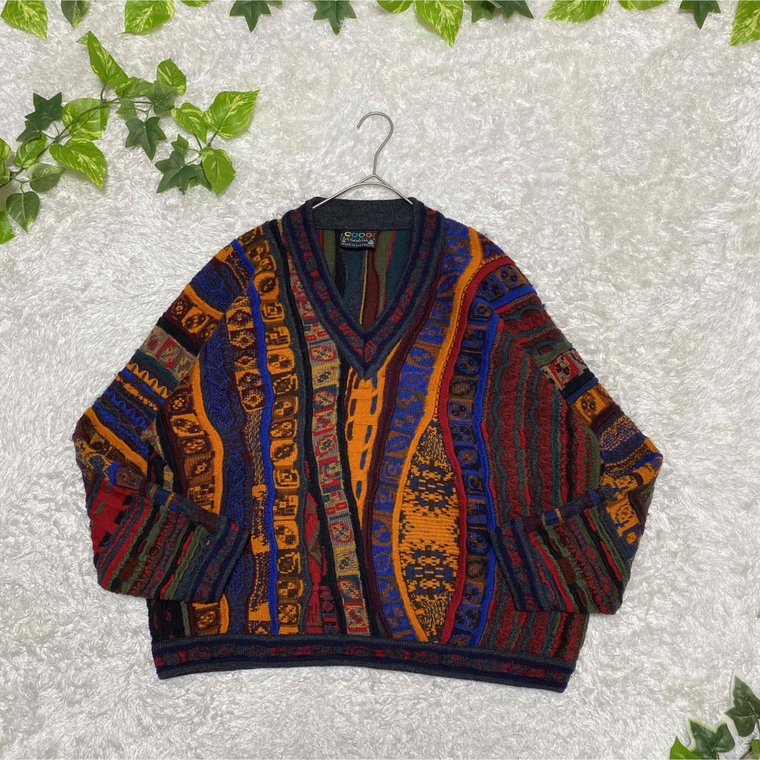 柄ニット 総柄 クージー coogi 編み込み 好配色 デザインニット マルチ