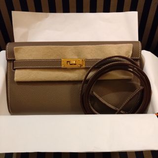 HERMES エルメス　ドゴンバイカラー　デュオGM　青緑×グレージュ　長財布