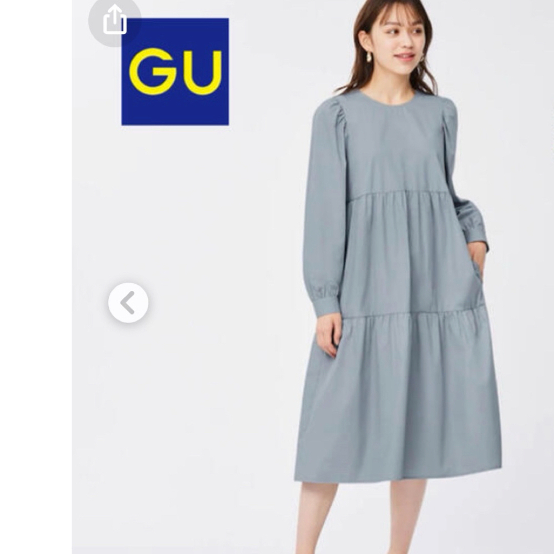 GU(ジーユー)のジーユー　ティアードワンピース　長袖　ブルー レディースのワンピース(ひざ丈ワンピース)の商品写真