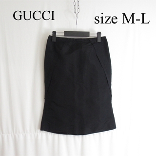 グッチ(Gucci)のGUCCI ハイウエスト デザイン シルク スカート ブラック 40 イタリア製(ひざ丈スカート)