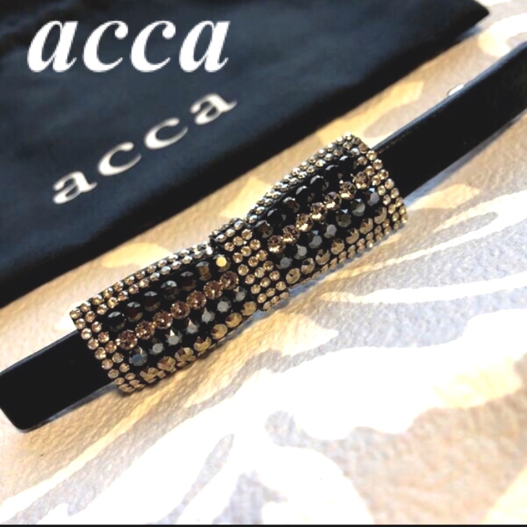 acca(アッカ)のアッカacca 限定品♡リボンラインストーン♡ブラックレザー♡ロングバレッタ レディースのヘアアクセサリー(バレッタ/ヘアクリップ)の商品写真