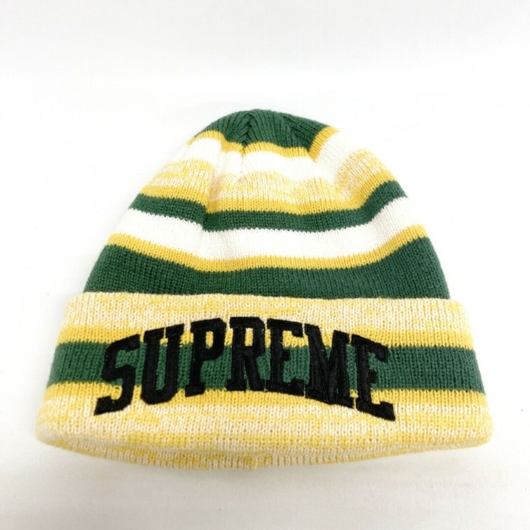 メンズ★Supreme シュプリーム 17AW Heather stripe beanie ニットキャップ イエロー グリーン