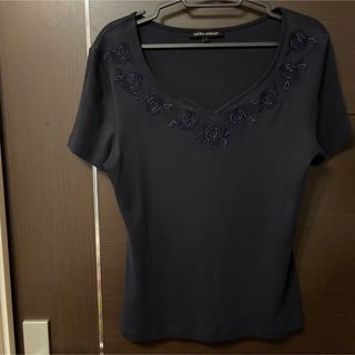 ローラアシュレイ(LAURA ASHLEY)のローラアシュレイ　トップス　紺　綿(カットソー(半袖/袖なし))