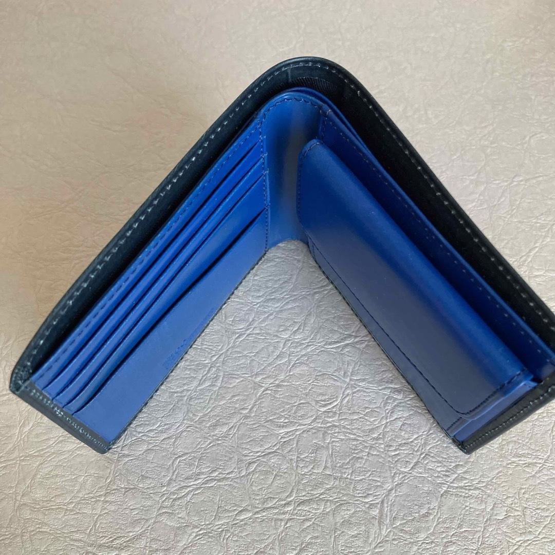 新品【Fico】レザー 二つ折り財布　ネイビーブルー×ブルー メンズのファッション小物(折り財布)の商品写真