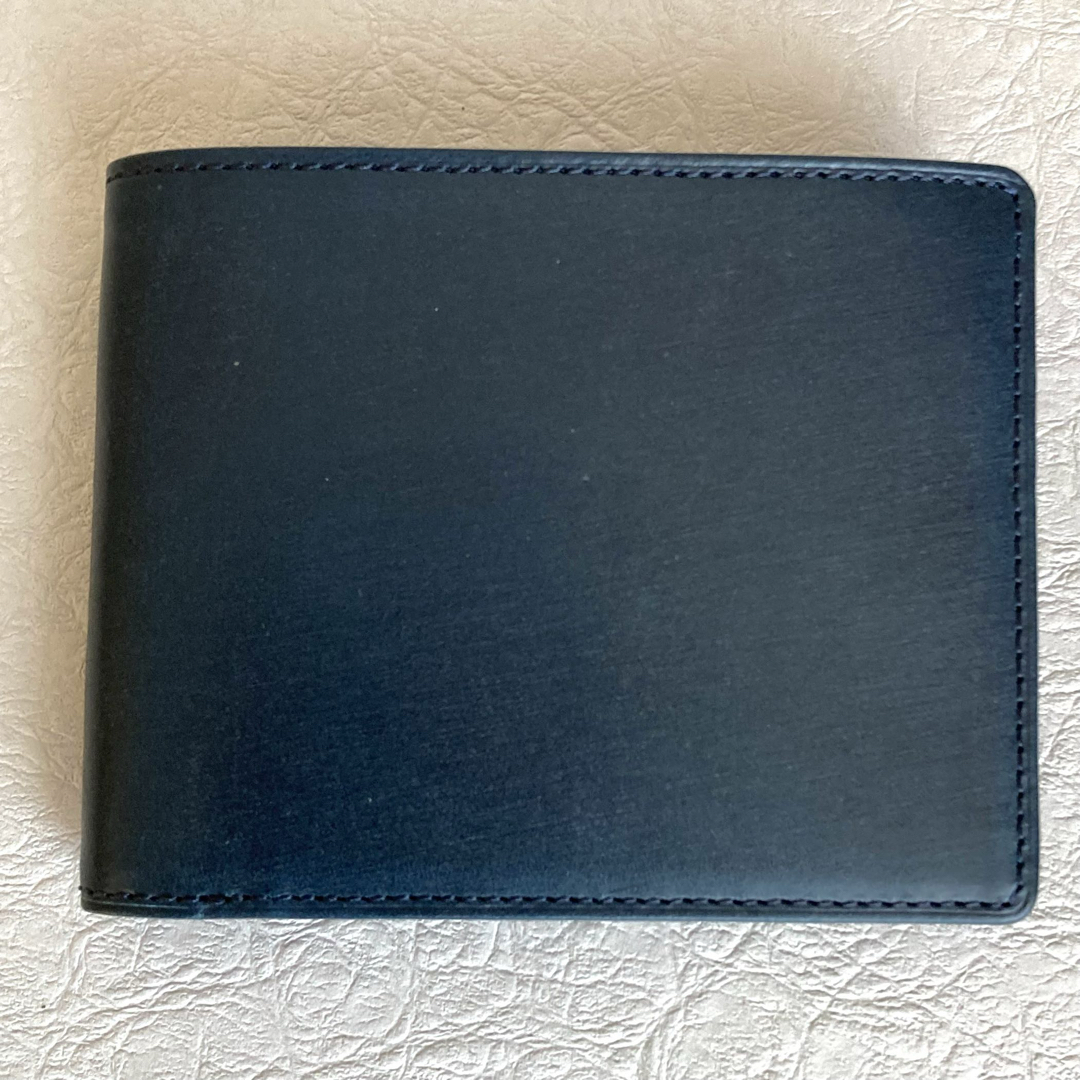 新品【Fico】レザー 二つ折り財布　ネイビーブルー×ブルー メンズのファッション小物(折り財布)の商品写真