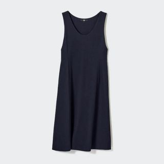 ユニクロ(UNIQLO)のユニクロ　ブラッシュドジャージージャンパースカート　ネイビー　S 新品(ロングワンピース/マキシワンピース)