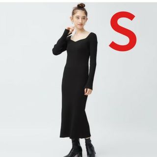 ジーユー(GU)のS　黒　リブニットワンピース　ZARA 　H&M　ユニクロ(ロングワンピース/マキシワンピース)