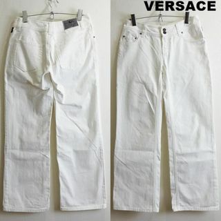 ヴェルサーチ(VERSACE)のヴェルサーチ　メドゥーサバギーパンツ　W71cm　ワイドパンツ　白　イタリア製(デニム/ジーンズ)