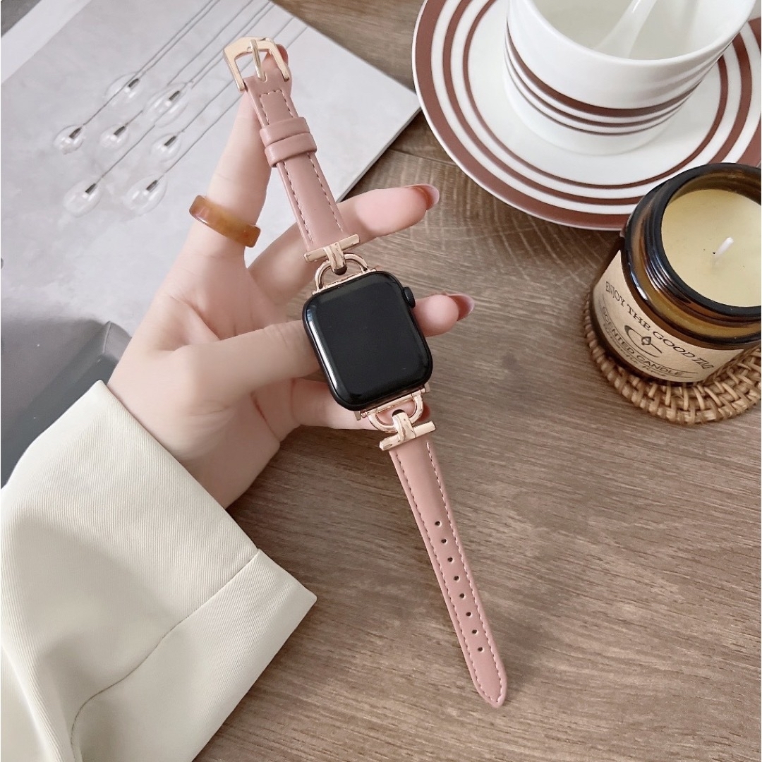 ○ Apple Watch フェイクレザー  ライトピンク+ローズバックル レディースのファッション小物(腕時計)の商品写真