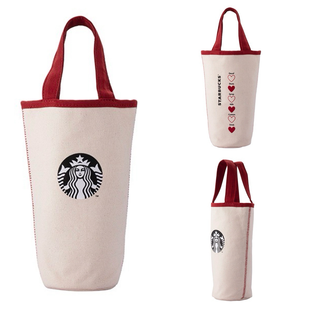 Starbucks Coffee(スターバックスコーヒー)の本日限定！スタバ　赤✖︎白　タンブラーバッグ　ハート　海外限定 レディースのバッグ(エコバッグ)の商品写真