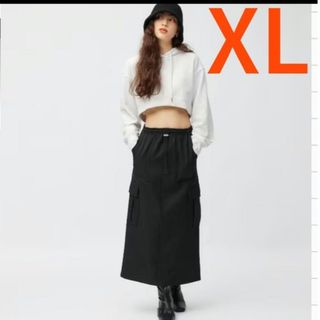 ジーユー(GU)のXL 　ブラック　裏フリースカーゴロングスカート　ユニクロ　ZARA　H&M(ロングスカート)