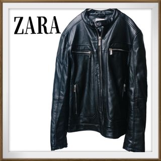 ザラ(ZARA)のZARA エコレザー　メンズ　ライダーズ　ジャケット　USA-M サイズ　黒(ライダースジャケット)