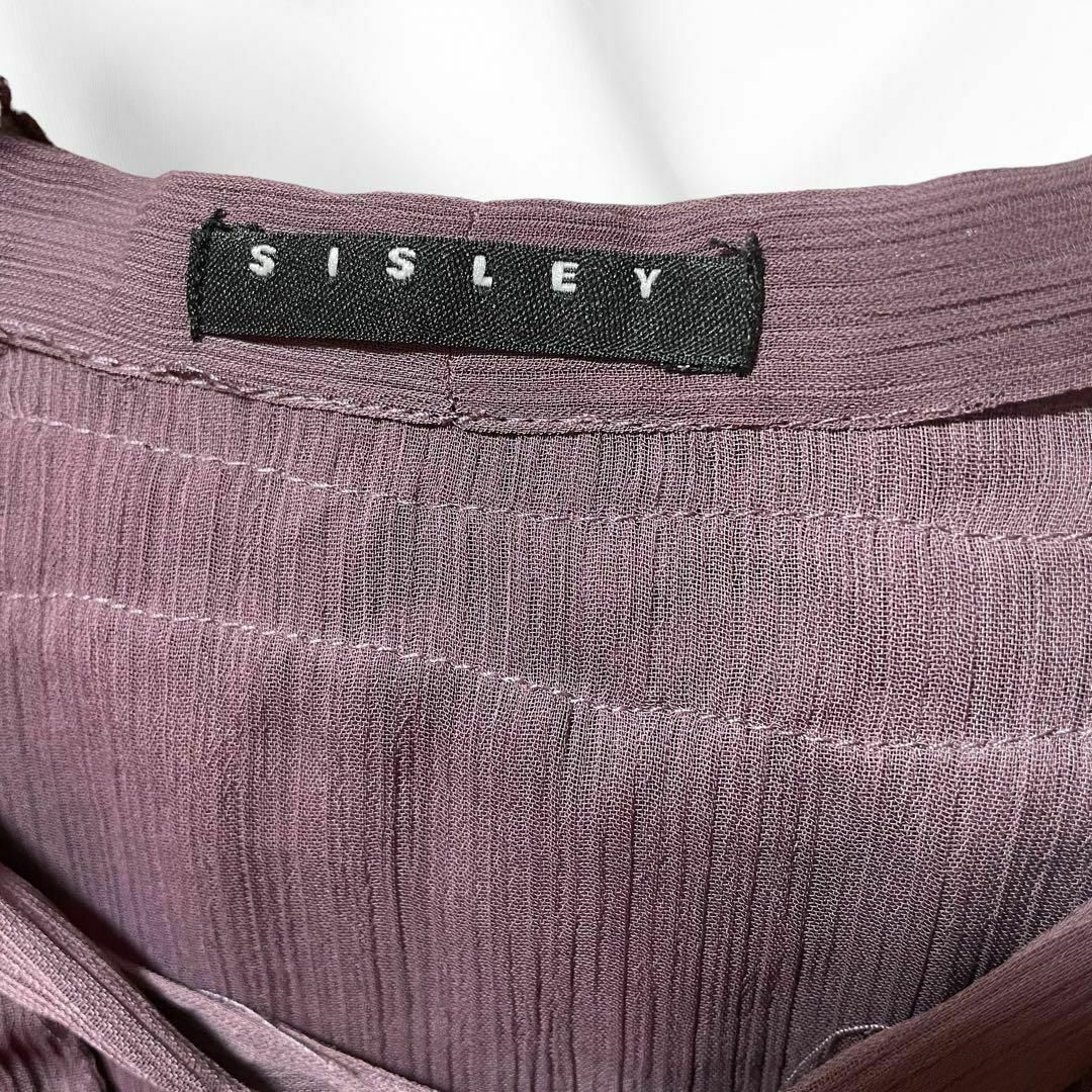 Sisley(シスレー)のSISLEY　シスレー　ブラウス　シアーシャツ　無地　パープル　襟フリル　XS レディースのトップス(シャツ/ブラウス(長袖/七分))の商品写真