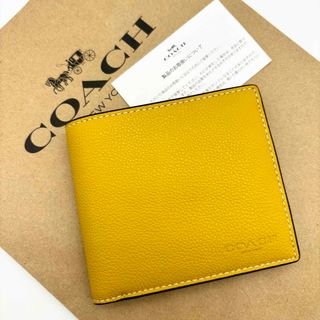 コーチ(COACH)の【COACH☆新品】コイン ウォレット スポーツ カーフ レザー！イエロー！(折り財布)