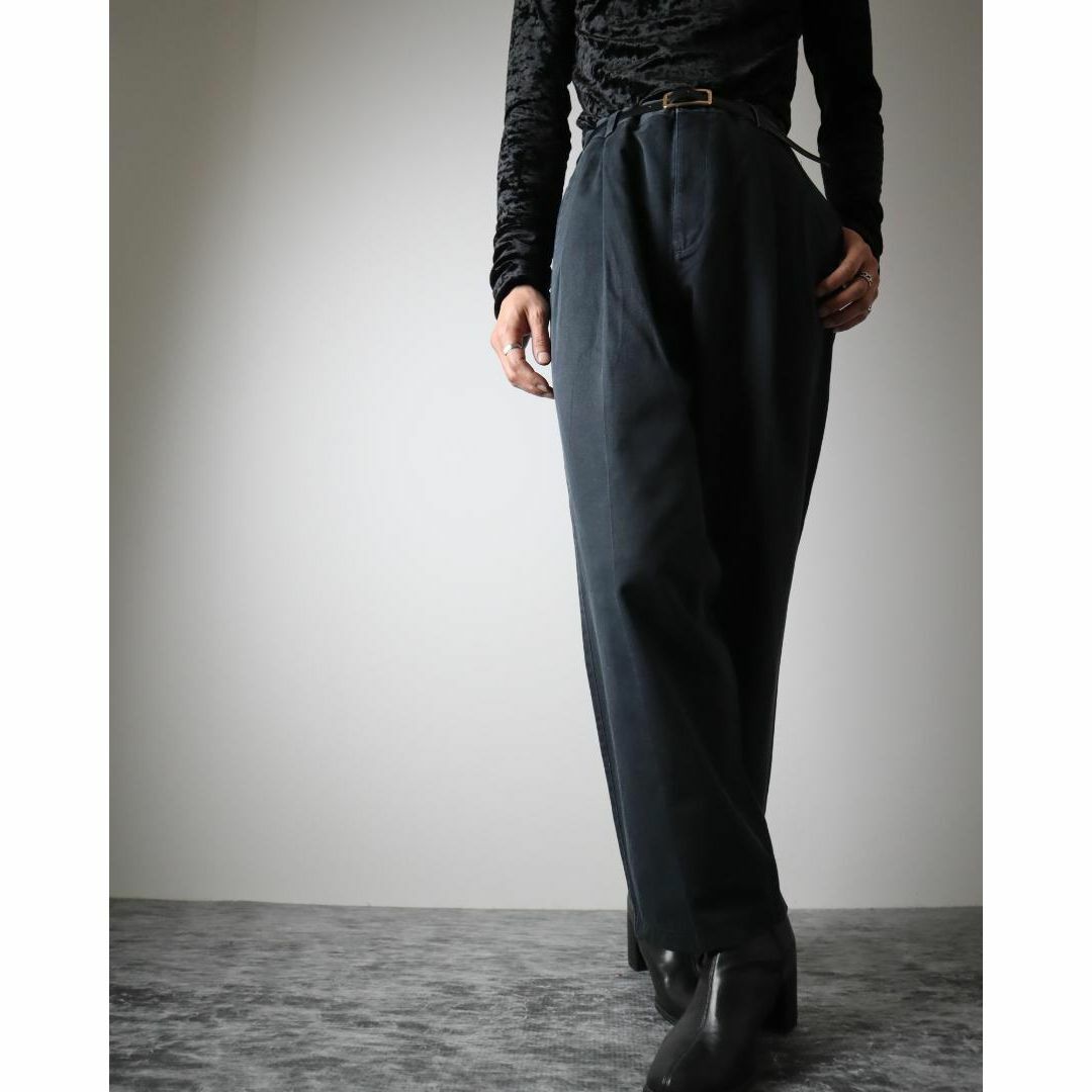 ART VINTAGE(アートヴィンテージ)の【vintage】2タック ワイド チノパン コットン パンツ 黒紺 W36 メンズのパンツ(チノパン)の商品写真