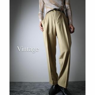 アートヴィンテージ(ART VINTAGE)の【vintage】2タック ウール ワイド スラックス 光沢 ベージュ W35(スラックス)